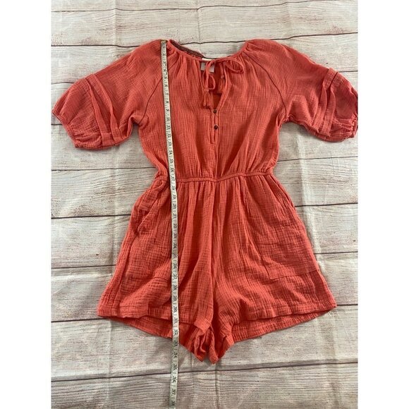 Knox Rose Women's Casual Coral Bohemian Romper - Small - Picture 3 of 13